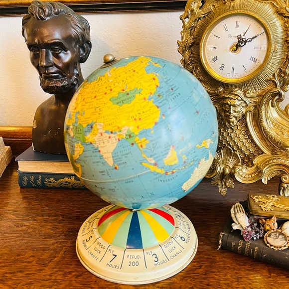 Vintage Mid Century Tin Desk 8 Inch Magnetic Air Race Globe, Replogle Globes Inc - Picture 16 of 16